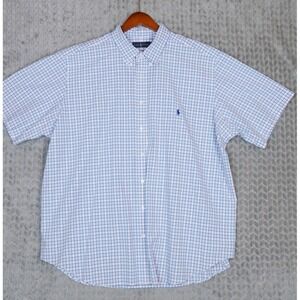 Ralph Lauren Mens 2XB Big &‎ Tall Plaid Short Sleeve Button Down Shirt Blue Pink